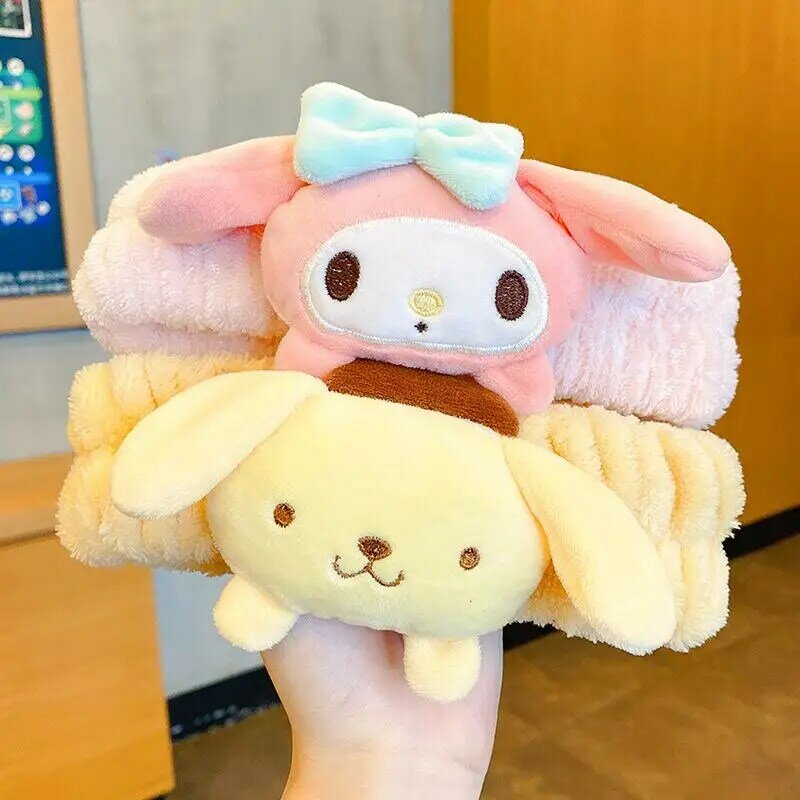 Sanrio-accesorios Kawaii Hello Kitty, maquillaje, lavado, Anillo para el cabello Cinnamoroll My Melody, banda para el cabello, Kuromi Plushie, diadema con lazo, regalo