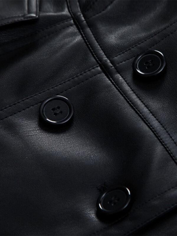 Casaco de couro marrom nerazzurri para mulheres, blazer de peito duplo, macio, couro falso, moda passarela, estilo britânico, 2023