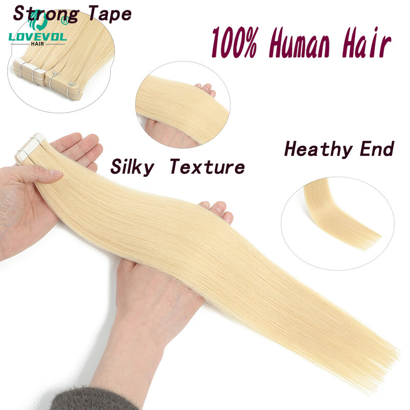 Lovevol 20Pcs 50G Tape In Human Hair Extensions Silky Hair Tiny Interface 4x0.8cm Skin Weft Remy 16-24 inch For Women