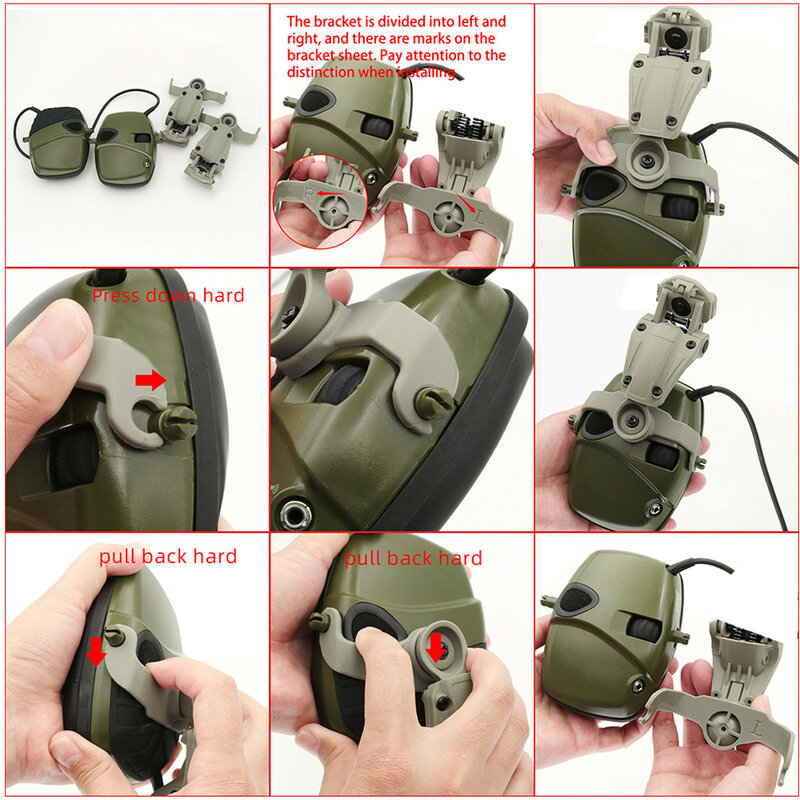 전술 헬멧 웬디 레일 어댑터, 하워드 라이트 임팩트 스포츠 전자 슈팅 귀마개, 에어소프트 사냥 슈팅 헤드폰용