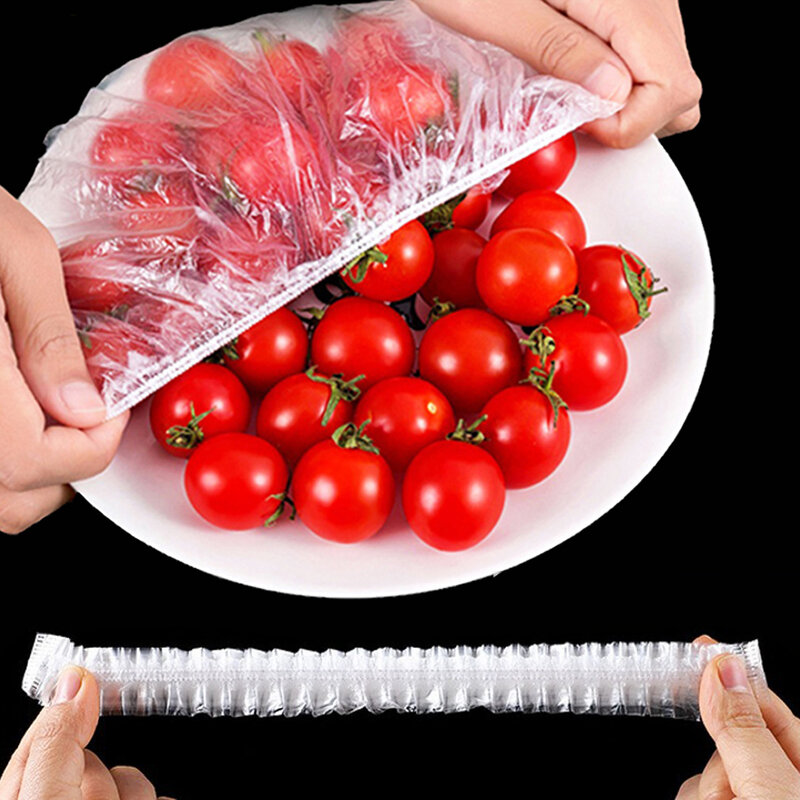 Sarung makanan sekali pakai, 10-100 buah plastik elastis, tas pembungkus untuk sayuran buah, kulkas, tas menjaga kesegaran, aksesoris dapur