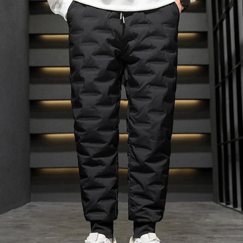 Męskie spodnie bawełniane elastyczne w talii zimowe spodnie termiczne z kaczego puchy spodnie na co dzień wodoodporne wiatroodporne ciepłe spodnie bawełniane