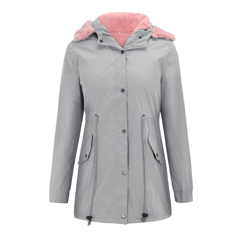 フード付きオーバーコート,女性用ファーライニング付き厚手のコート,ミドル丈のロングジャケット,暖かい冬のコート,新しい2023