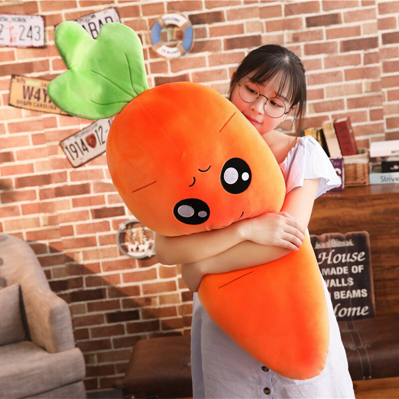 45-90cm kawaii cenoura brinquedo de pelúcia travesseiro simulação planta sorriso cenoura boneca macio recheado vegetal boneca presente de aniversário para crianças