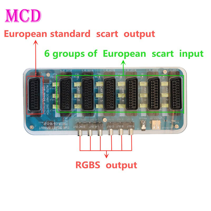 Acryl Shell Upgrade SCART Switcher 6 IN 1 HERAUS 6 SCART ( EUR ) IN und 1 AUS auto schalter 1 * SCART EUR ausgang + 1 * JAP SCART ausgang