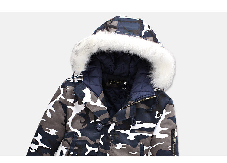 Men's Winter Fur Collar Long Camouflage Jacket Thick Warm Cotton Parka Fashion Army Green Hooded Coats Brand Plush Clothing