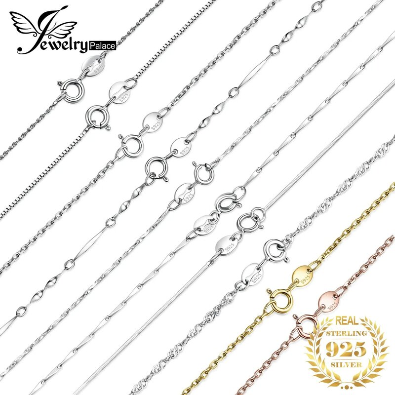 JewelryPalace Genuine 100% 925 Sterling Silver Necklace Ingot Twisted Trace Belcher Snake Bar Singapore Box Chain Necklace Women