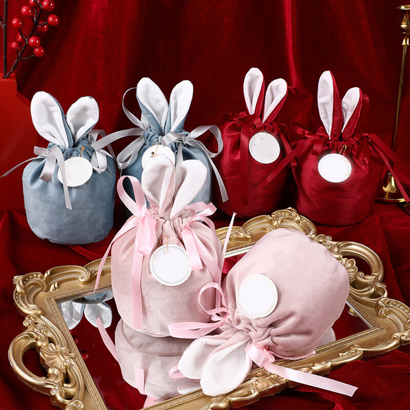 6PCS Easter Bunny Rabbit Bags Ears sacchetto di velluto confezione regalo scatola di zucchero scatola di caramelle di nozze creativo carino pasqua decorazioni natalizie