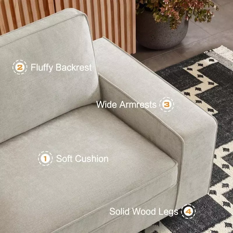 EASELAND Sofa Couch, 88” Chenille Loveseat Comfy Couches for Living Room, Modern Deep Seat Sofa with Removable Back and Seat Cus