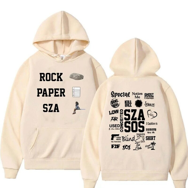 Rapper SZA SOS Rock Paper Graphic Hoodie Unisex Fleece Cotton Long Sleeve Hoodies Men Women Hip Hop Vintage Oversized Streetwear