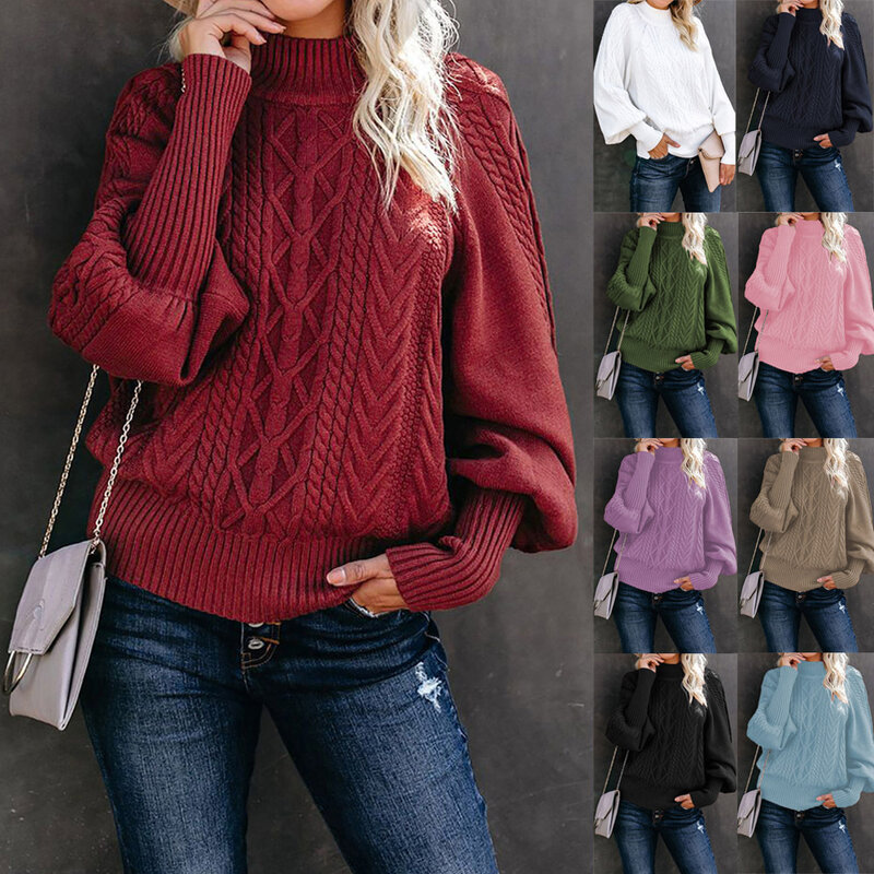 Suéter de Cuello medio para mujer, suéter de punto de manga suelta, Color sólido, ocio, compras, nuevo, invierno, 2023