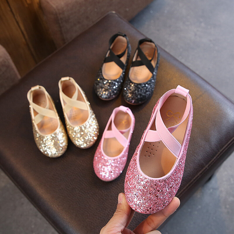 2023 Girls Ballet Flats Dance Party Girls Shoes Fashion Crystal Shoes Bling Princess Performnce 5-12 Years Kids Shoes CSH1173