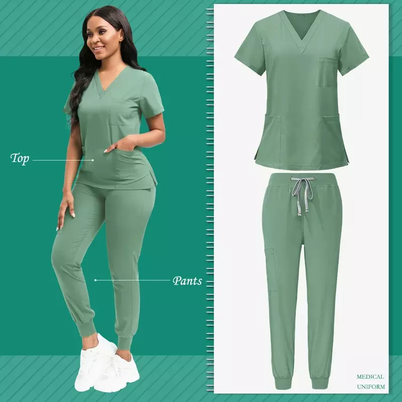 2023 White Color Polyester Spandex Straight Ribbed Waist Jogger Leg Pants Medical Scrubs Uniforms