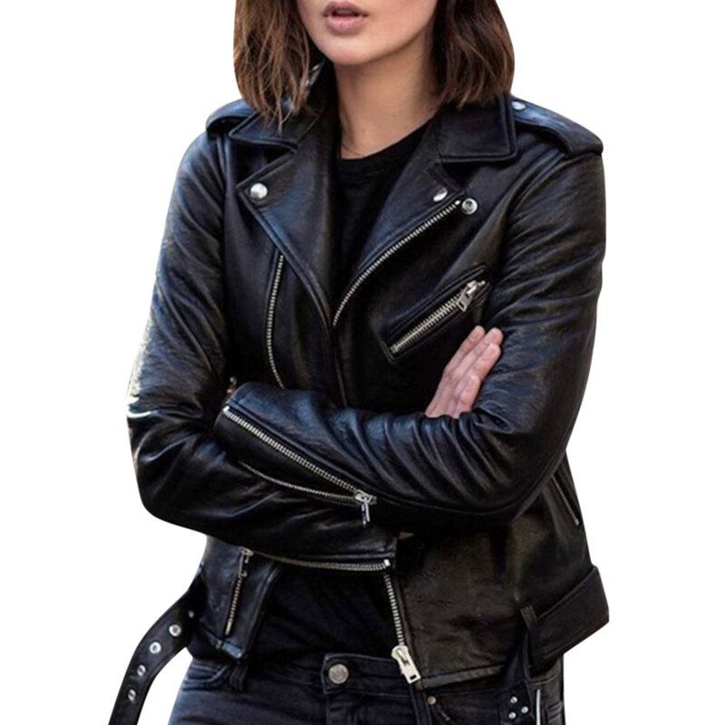 Giacca in ecopelle PU donna fusciacche sottili giacche da motociclista Casual Outwear top femminili cappotto in pelle nera stile BF