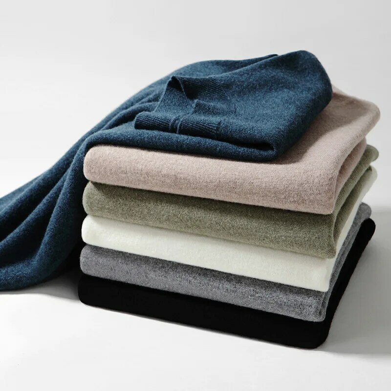 Suéter 100% de lana pura para hombre, ropa interior de Cuello medio, Merino de grosor medio, otoño e invierno, 2023