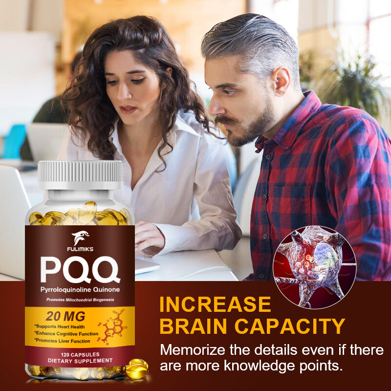 PQQ-Suplemento de Pirroloquinolina Quinona, Promove a Biose Mitocondrial, Apoia a Saúde do Coração e do Cérebro, 120 Cápsulas, 20 mg