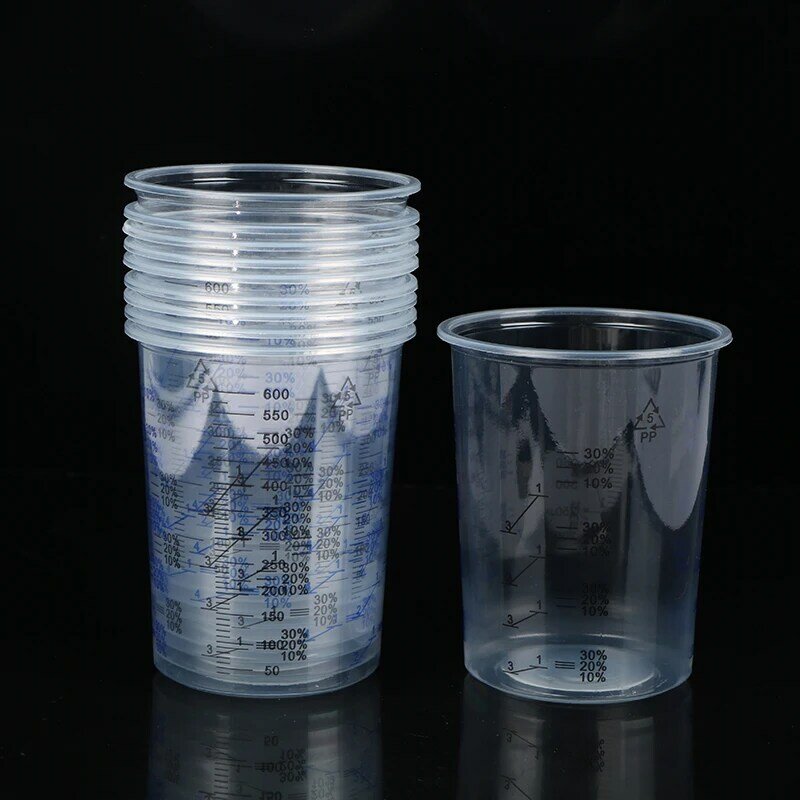 플라스틱 페인트 혼합 컵, 혼합 포트, 페인트 혼합 보정 컵, 페인트와 액체 하이 퀄리티 정밀 혼합, 600ml, 10 개