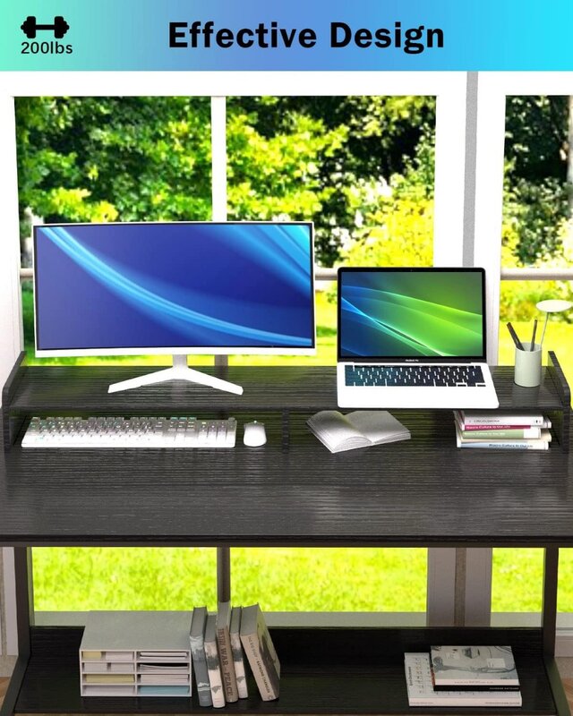 Компьютерный стол с полками, 43 дюйма игровой письменный стол, Рабочий стол для кабинета с хранилищем для дома, офиса, гостиной