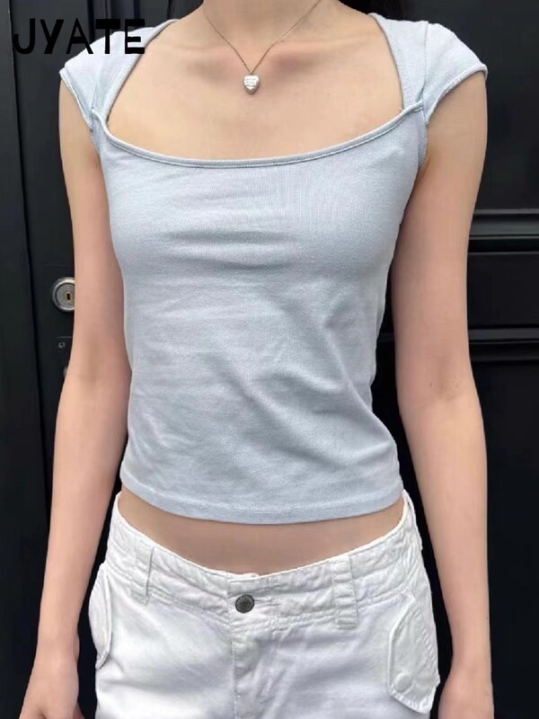 Женская хлопковая футболка с коротким рукавом, с квадратным вырезом