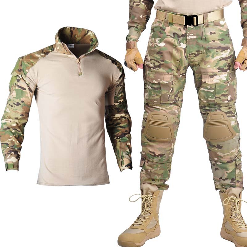 男性の戦術的なスーツとパッド戦闘シャツ/パンツ軍服米tシャツ狙撃戦闘シャツ陸軍迷彩屋外男性スーツ