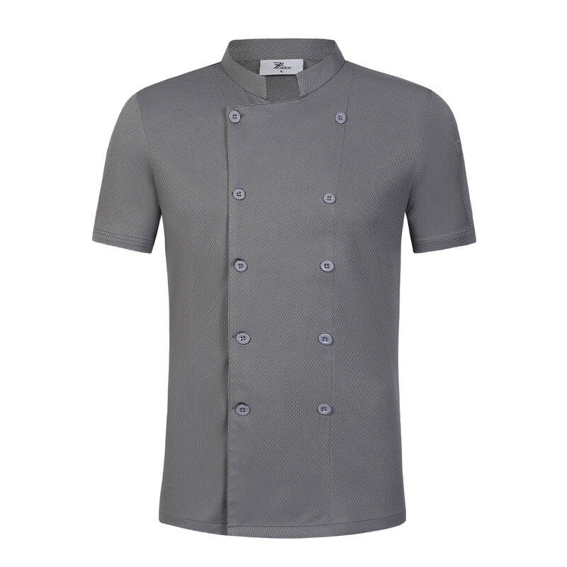 Chaqueta de malla con doble botonadura para cocinar, camiseta de manga corta para cocinar, ropa de trabajo para Hotel, restaurante, uniforme de Chef, 4XL