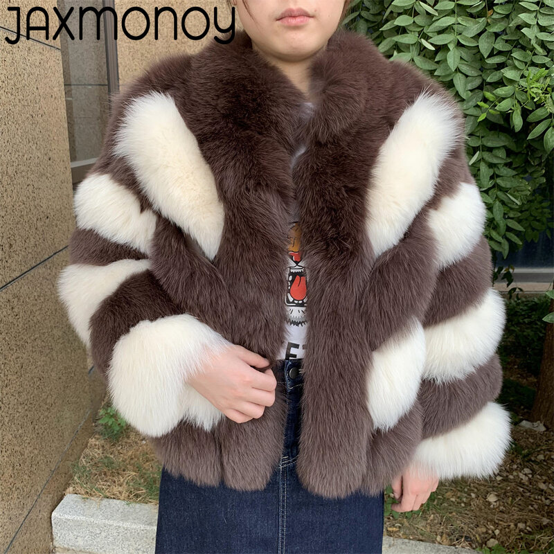 Jaxmonoy vera pelliccia di volpe per le donne nuovo arrivo moda striscia giacca di pelliccia naturale signore autunno inverno maniche lunghe Outwear