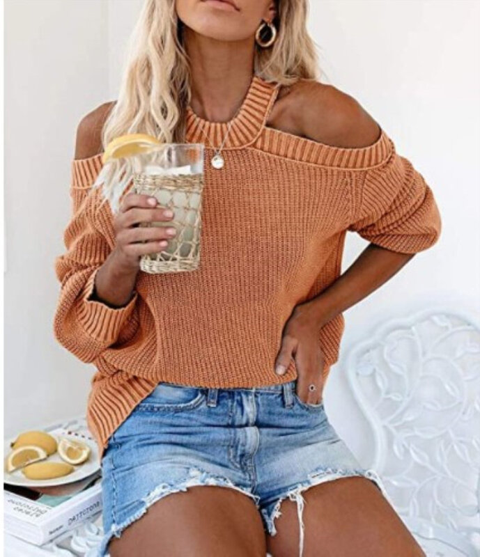 Fashion wanita musim gugur seksi Off the Shoulder Backless Sweater longgar kasual Vintage ukuran besar pullover rajut jumper Solid