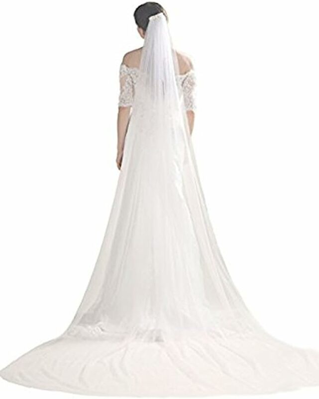 Wedding Veil Bridal Cathedral Veil Chapel Veil with Comb (118 inches, One Tiers Veil) (Ivory, 118'' Width)