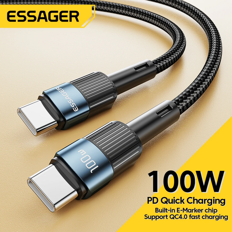 Essager USB C إلى نوع C كابل PD100W 60W سريع شحن سلك USB-C شاحن البيانات الحبل ل ماك بوك سامسونج Xiaomi نوع-C كابل 3M