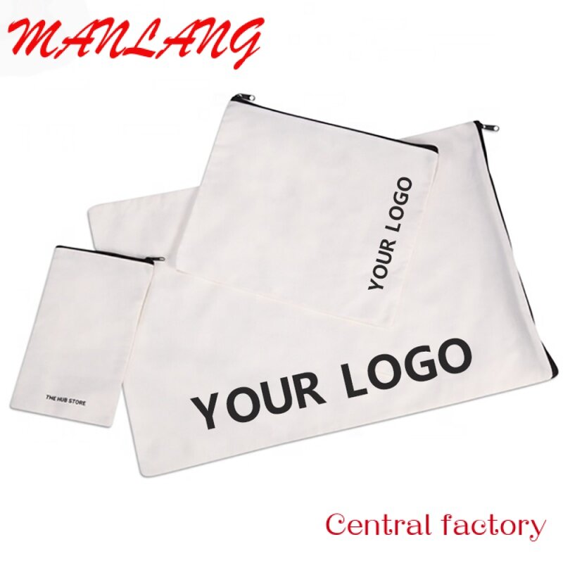 Kustom cetak Logo kantong kanvas pribadi ritsleting atas kain katun kantong kanvas tas untuk kemasan kosmetik