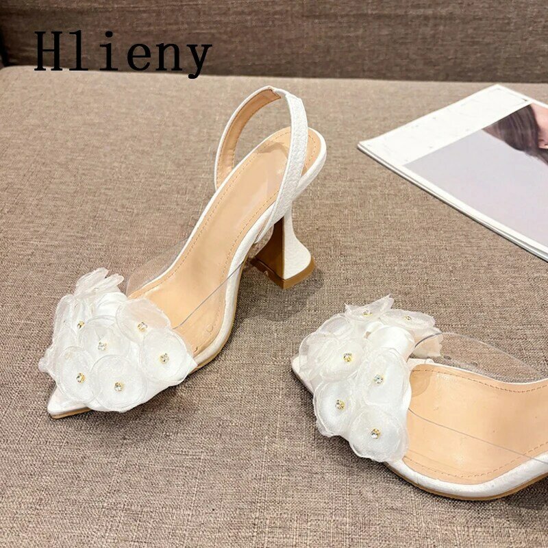 Hlieny Spring New Pointed Toe PVC Transparent Women Pumps Elegant Sandals Fashion Flowers Party High Heels Female Shoes
