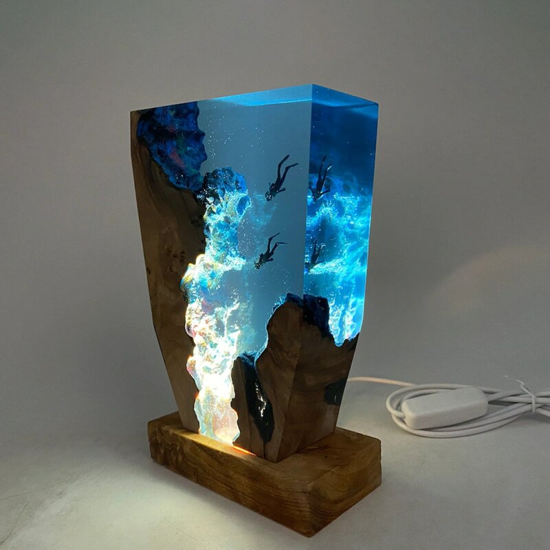 Lampu meja Resin organisme dunia Seabird lampu dekorasi seni Creactive lampu malam tema gua selam isi daya USB