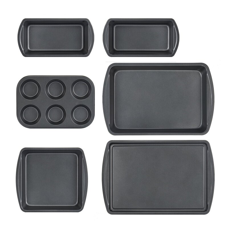 Mainvacation Non-Stick Bakeware Sets, aço carbono, cinza, fácil de liberar e limpar, 6 PCs
