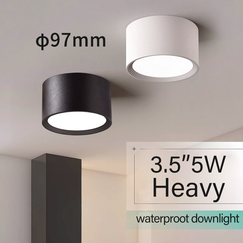 Luz descendente LED de techo para exteriores, foco montado en superficie, iluminación de alto brillo, IP65, resistente al agua, AC220V, 5 W