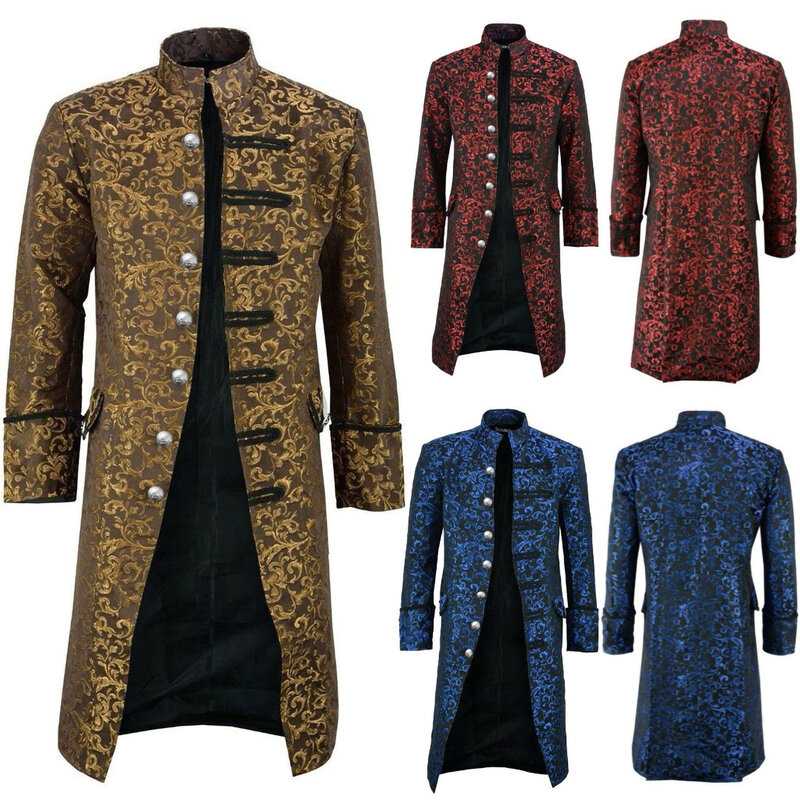Traje de Halloween con botones para hombre, chaqueta Steampunk Vintage, traje gótico de Cosplay, abrigo Masculino