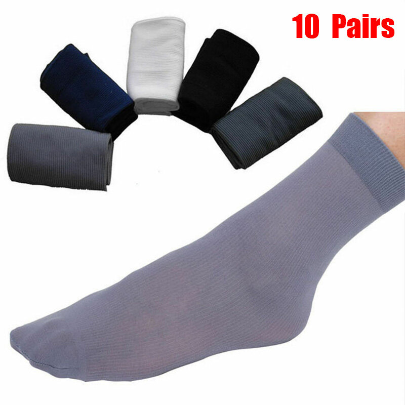 Calcetines antideslizantes para hombre, medias de seda transparentes, transpirables, finas y suaves, absorbentes, 10 pares