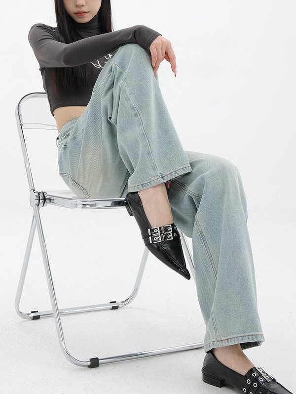 Baggy Straight Denim Hosen Frauen lässig hohe Taille Vintage Jeans koreanische Streetwear Sommer neue Mode weites Bein Hosen