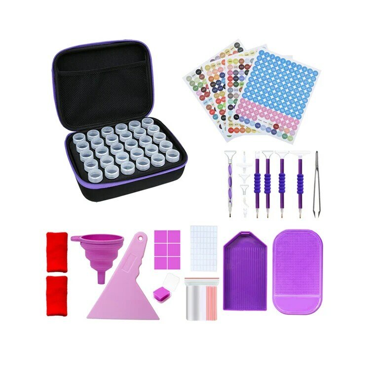 Diamond Painting Storage Containers 30 Slots Zipper Bag with Tools Pens Stickers Tray for Diamond Art Craft