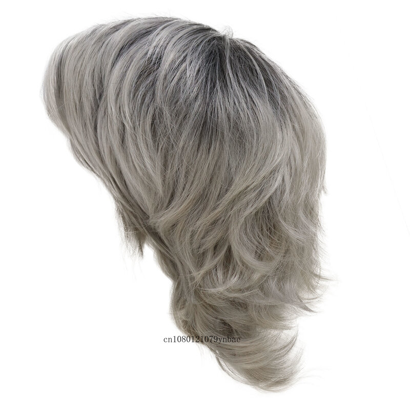 Parrucche grigio argento da uomo parrucche Cosplay per capelli sintetici corti colore sfumato con radici scure parrucche Ombre per Costume da festa di carnevale da uomo