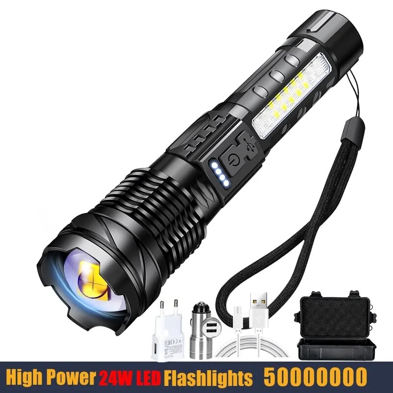 High Strong Power Lanternas LED, luz tática, holofotes de emergência, Jetbeam1 km 18650 bateria embutida, 24W, 50000000