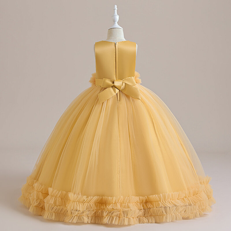 Новинка 2023, платье для девочек с цветочным принтом, длинная юбка, свадебное платье для девочек, Сетчатое платье-пачка с вышивкой, детское платье