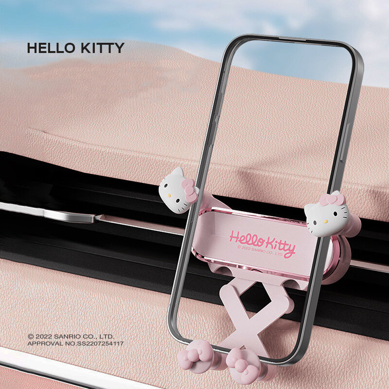 Soporte de navegación de coche de Hello Kitty Gravity, soporte de teléfono móvil de dibujos animados, salida de aire, Universal, rosa, calor estable