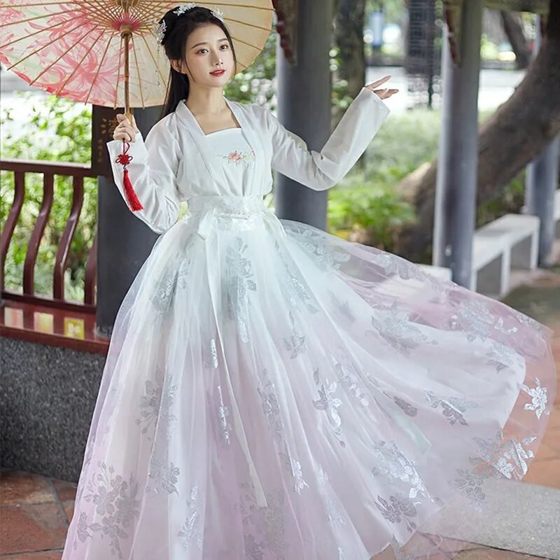 Gaun Hanfu panjang asli untuk wanita, gaun pesta ulang tahun Hanfu ditingkatkan, Musim Semi jatuh, perjamuan wanita, pakaian dansa, elegan
