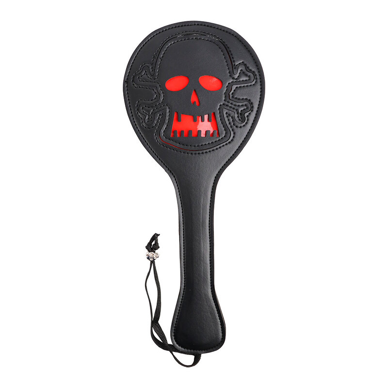 Hallowmas Skeletonized Head Spanking Paddles Round Leather Slapping Paddle Slap Butt Training Tool for Women and Couple Roleplay