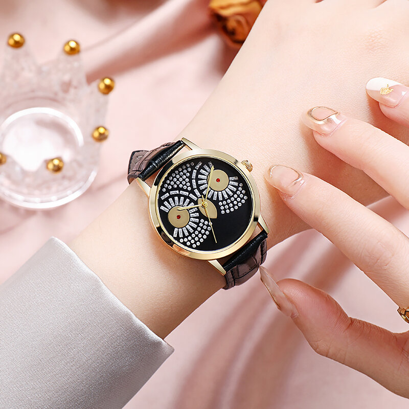 Coruja dial relógio de quartzo para mulher 35mm pulseira de couro do plutônio design criativo estilo simples