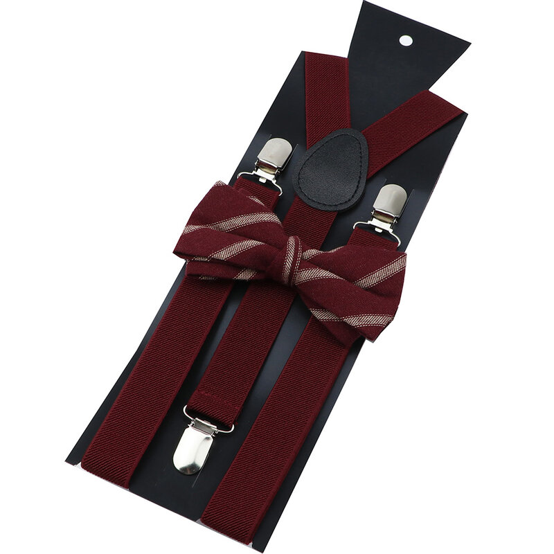 Cotton Plaid Bowtie Suspenders Set Men Women Tuxedo Suit Unisex Braces Brown Red Butterfly Wedding Adjustable Y-Back Brace Belt