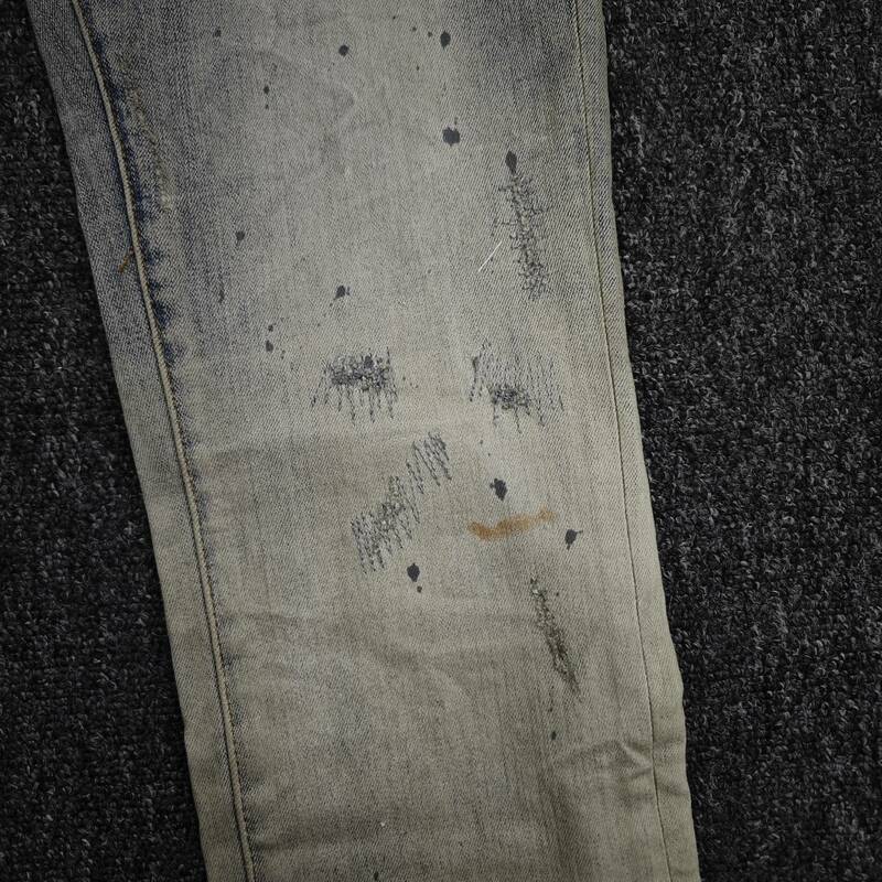 Jin ungu pria jins Amerika High Street Indigo perbaikan pemutih Gradient Low Rise Jeans pria kurus merek pakaian pria