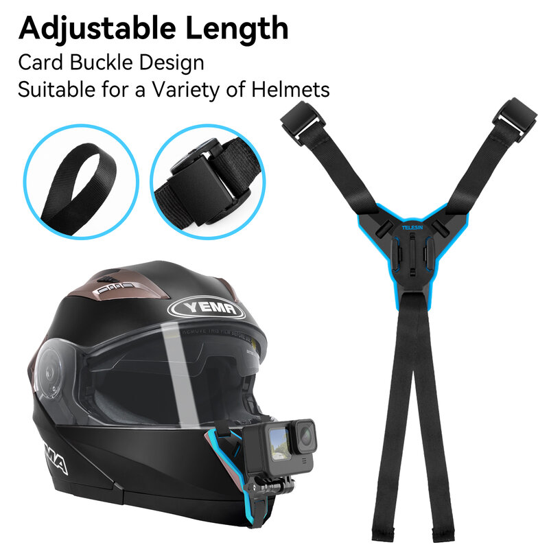 Alça de capacete da motocicleta telesin montar suporte de suporte de queixo dianteiro para gopro herói dji osmo ação insta360 accessorie de câmera de ação