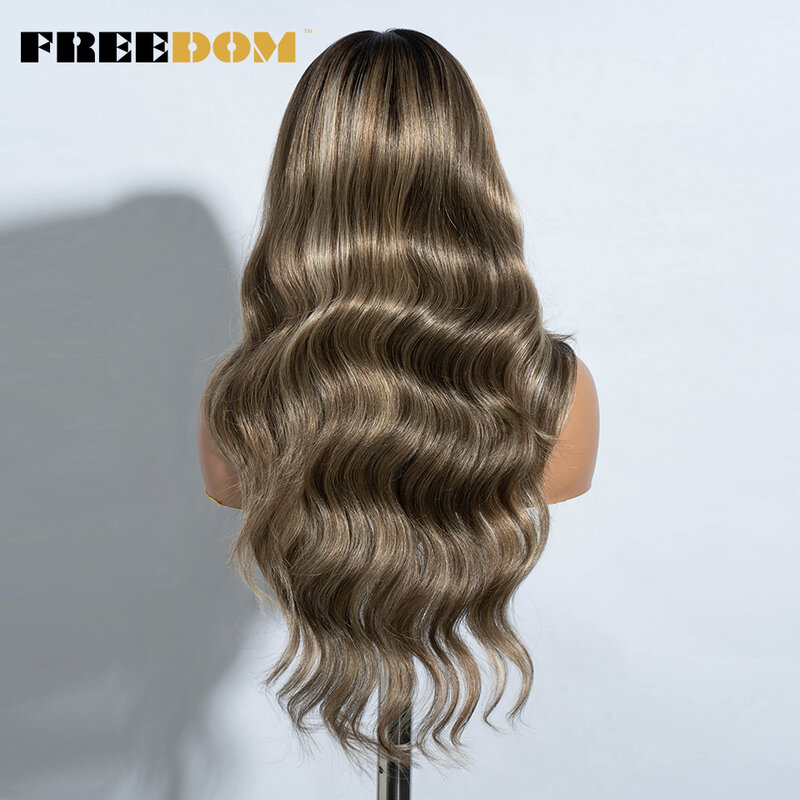 FREEDOM Synthetic Lace Front Wigs For Women  26“ Highlight Honey Brown Body Wave Wig Ombre Blonde Lace Wig Synthetic Cosplay Wig