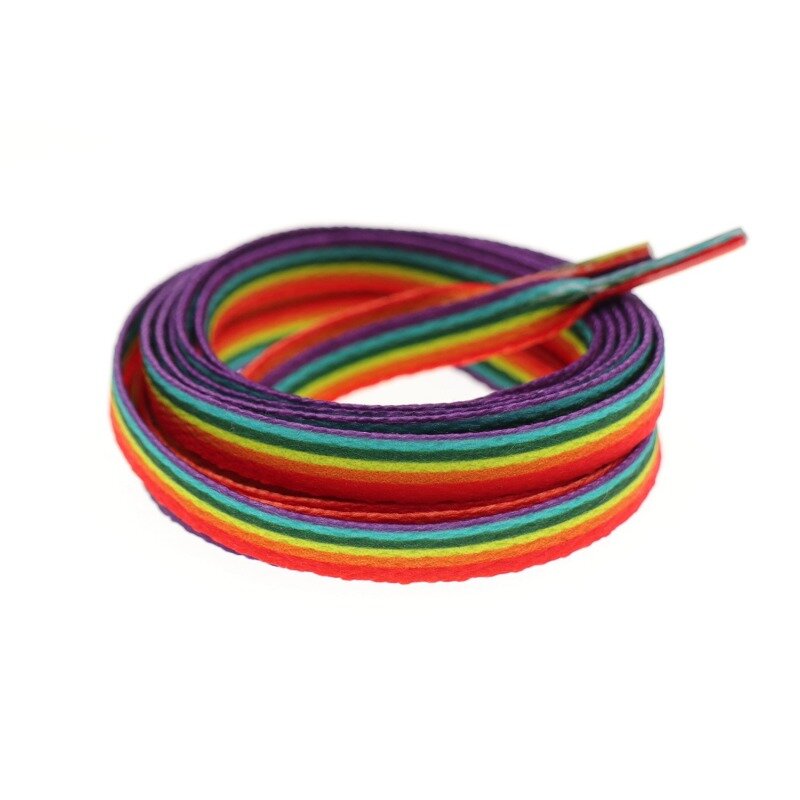Cadarço personalizado do arco-íris para unissex, laços planos decotado, sapatos de lona de cano alto, acessórios versáteis, 1 par, cor gradiente